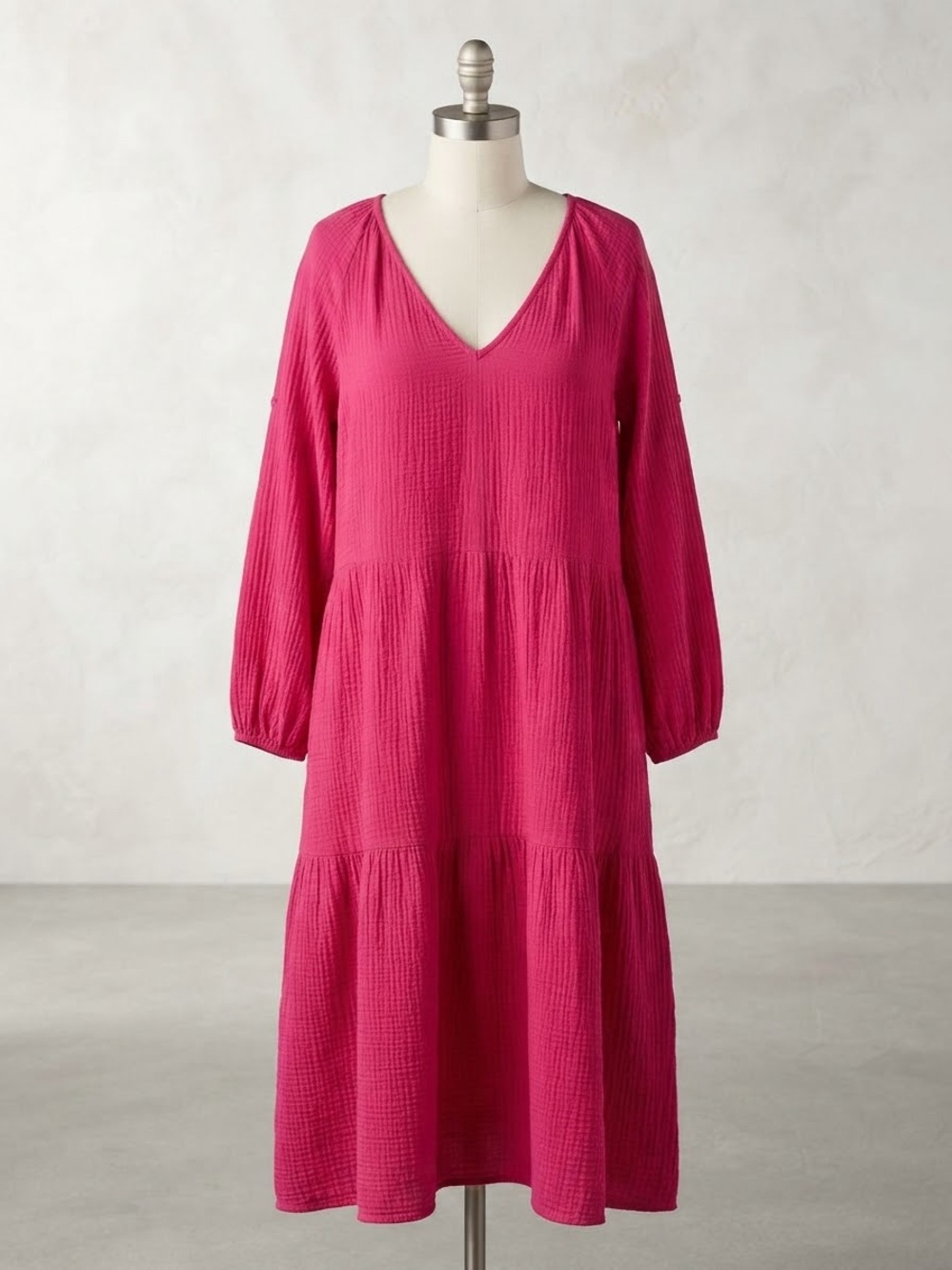 Universal Thread Fuchsia Tiered V-Neck Midi Dress